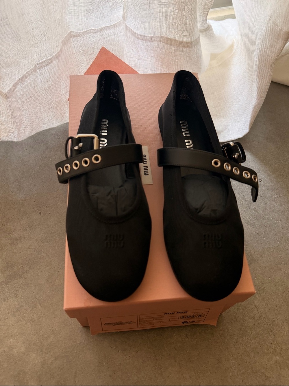 Miu Miu Black Mary Jane Flats with Grommet Strap
